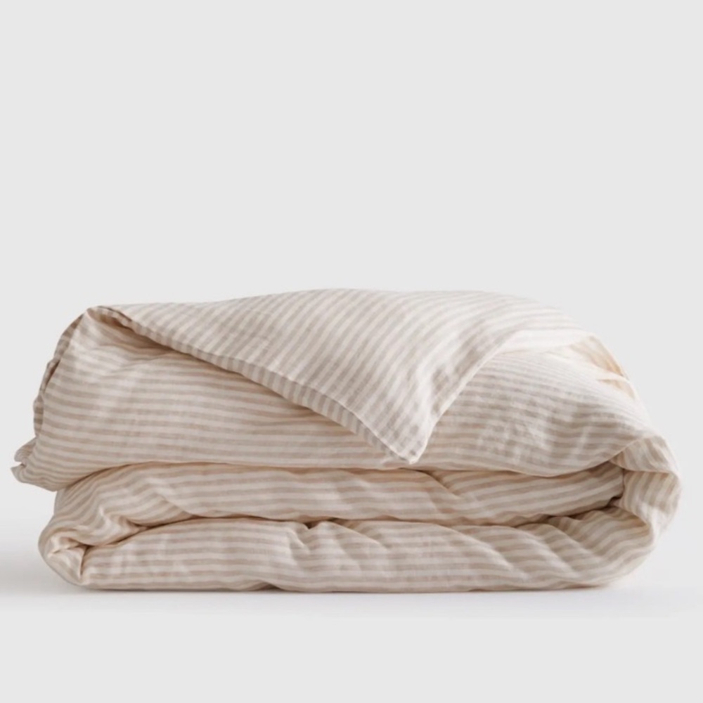 QUINCE European Linen Stripe Duvet Cover Natural/white tan King/Cal King